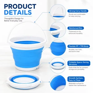 Portable Folding Bucket Collapsible Water Container for Camping Hiking Beach Home Cleaning Lightweight Space-Saving