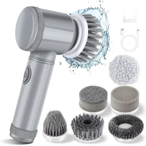 Portable Handheld Electric Cleaning Brush Cordless Spin Scrubber with 6 Replaceable Brush Heads
