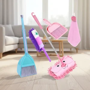 Portable Mini Modern Style Children’s Home Cleaning Tools Set Soft Chenille Brush and Mop with PP Broom Head Plastic Handle