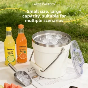 Portable Stainless Steel Ice Bucket with Lid Ice Scoop Double Wall Insulated Ice Storage Pail Leakproof Cooler Bucket