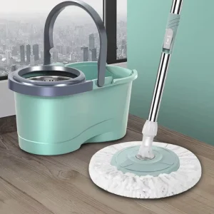 Portable Telescopic Dual drive Rotating Mop Set with Press type Hands free Mop Bucket Wet Dry Separated Bucket