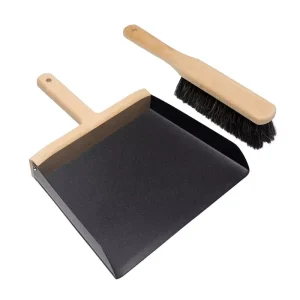 Portable Wooden Handle Big Broom and Dustpan Stainless Steel Metal Broomstick for Cleaning and Mopping