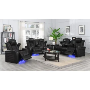 Power Extendable Genuine Leather Recliner Sofa Set with Cup Holders, LED Light and USB Port