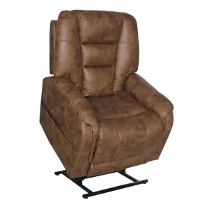 Power Lift Recliner Sofa Chair for Elderly Living Room Brown Faux Leather Padded Seat High Back Assisted Standing Design