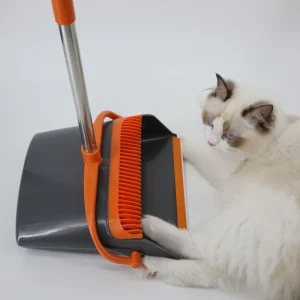 Premium Broom and Upright Dustpan Combo Self Cleaning Set Fold Design Windproof Long Handle Broom Set