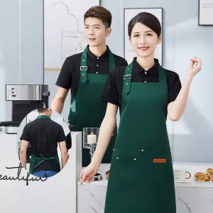Premium Dark Green Waiter Apron with Adjustable Metal Buckle and Rivet Reinforced Pocket for Hotel Bar & Bakery
