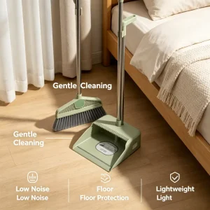 Premium Designed Home Broom and Dustpan Cleaning Set Stable Standing Style Long Handle Daily Household Tools