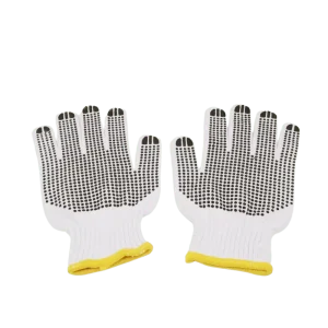 Premium Double Sided Black PVC Dots Household Gloves Yellow Cuff with Wash Label for Household Cleaning