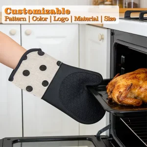 Premium Silicone Waterproof Baking Gloves Mitts Set Cotton Lining Dishwasher Safe Custom Logo Bulk Thick Build Oven Use