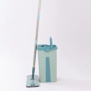 Press Mop Flat Bucket Set with Automatic Wringing Ultra Fine Fiber Pads Stainless Steel Pole for Home Office Floors