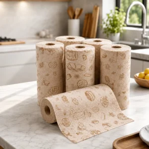 Printed Design Absorbent Microfiber Cleaning Cloth Roll OEM Custom Disposable Kitchen Towel Rolls for Cafe Hotel