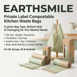 Private Label OK Compost HOME Trash Bags Custom Compostable Garbage Bags for Household & Food Waste