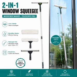 Professional 2 in 1 Telescopic Window Squeegee with Microfiber Window Washer Extendable Cleaning Tool