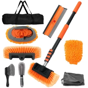 Professional Car Wash Brush Set Telescopic Handle 3 to 12ft Commercial Cleaning Kit for Truck Van SUV