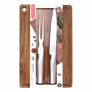 Professional Chef’s BBQ Slicing Knife Set Dishwasher Safe With Meat Fork and Acacia Wood Cutting Board for Kitchen Use