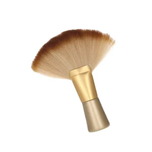 Professional Compact Gold Neck Duster Soft Fan Shaped Nylon Barber Brush for Hair Cutting Facial Cleaning