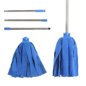 Professional Microfiber Strip Socket Mop Head with Extension Stainless Steel Pole Commercial Wet Floor Cleaning Mop Set