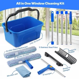 Professional Microfiber Window Cleaning Kit Telescopic Pole Window Squeegee Streak Free Commercial Glass Washing Equipment