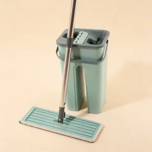 Professional Mini Mop Bucket Set 2 Microfibre Mop Heads Stainless Steel Pole 80%-90% Dehydration Rate Automatic Wringing