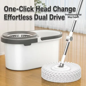 Professional Spin Mop and Bucket Set with One Click Head Change Effortless Dual Drive Stainless Steel Wringer Floor Cleaner Mop