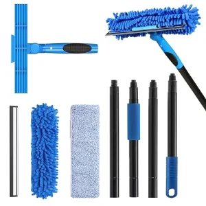 Professional Stainless Steel Squeegee and Metal Handle Cleaner Tool with Extension Pole 2 in 1 Window Cleaning Kit