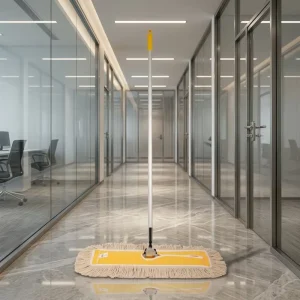 Professional Swivel Cotton Yarn with Yellow Grip Chrome Joint Metal Handle Dust Mop for Home Office Hotel Wood Floor Cleaning