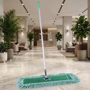 Professional Swivel Yarn with Green Plastic Grip Metal Handle Dust Mop for Home Office Hotel Hardwood Floor Cleaning