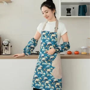 Professional Unisex Canvas Apron Set with Gloves & Towel for Restaurant Cafe Kitchen Staff Use