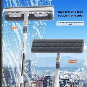 Professional Window Cleaning Tool Set with Long Plastic Handle Includes Microfiber Cleaning Cloth and Squeegee