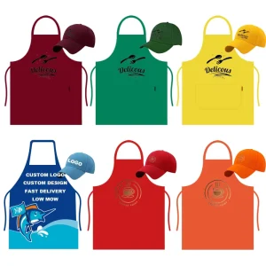 Promotional Kitchen Aprons Sublimated Custom Logo Black Aprons with Pocket Restaurant Chef Barber Hairdressing Salon Apron