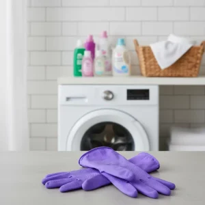Purple Color Washing Glove 40g Flock Lined Rubber Latex Household Gloves Dipped Flock Lined Rubber Gloves