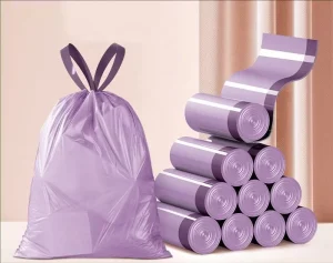 Purple PE Drawstring Hand-shredded Trash Bags Household Kitchen Thickened Trash Bag