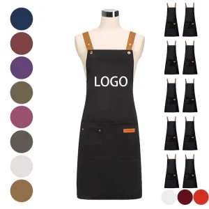 QC Custom Kitchen Sleeveless Bibs Adults Durable Cotton Sustainable Classic Multi Pocket Cleaning Aprons Embroidered Logo