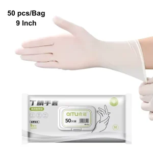 QITU Disposable 9 Inch 5g 50 Pieces Gloves White Pink Thickened Medium Nitrile Eco Friendly Oil Resistant Comfortable Household