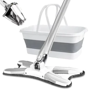 Quality Hands-free 360 Rotating X-shaped Microfibre Wringer Flat Floor Cleaning Mop with Folding Bucket Set