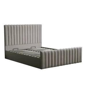 Queen Platform Bed with Stripe Design and Storage