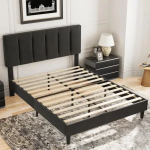 Queen Upholstered Fabric Tufted Storage Platform Bed with Metal Slats, No Box Spring