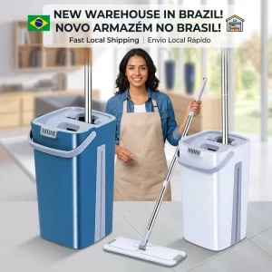 Quick Clean Easy Squeeze Durability Eco friendly Microfiber Flat Tile Floor Mop with 360 Degree Spin Wash and Dry Double Bucket