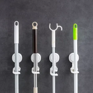 RTS Product High Vacuum Technology Reusable Removable Mop Holder Broom Rack with Vacuum Suction Cup for Household AW594