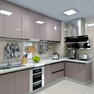 Ready-to-Assemble High-Gloss Lacquer Modern Kitchen Wall Cabinet Set with Soft-Closing Drawers