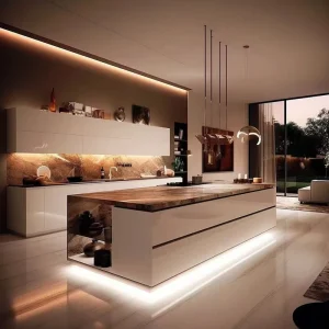 Ready-to-Assemble Island Kitchen Cabinets with Plywood Carcass and LED Strip Light