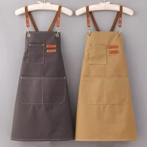 Ready to Ship Canvas Professional Bib Apron Working Apron Kitchen Chef Cooking Barber Apron for Men Women
