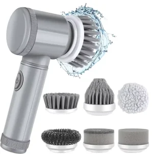 Rechargeable Cleaning Brush Set 5 Heads Medium Firmness USB Charging Household Cleaning Kit Bathroom Kitchen Bedroom