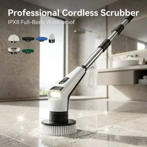Rechargeable Electric Spin Scrubber Cordless Cleaner with Adjustable Handle for Bathroom Floor Shower Wall Stain Removal