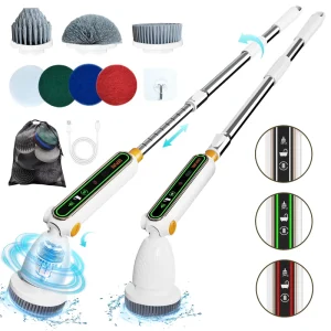 Rechargeable Electric Spin Scrubber Upgraded Bathroom Cleaner Power Shower Cleaning Brush with Extendable Handle 7 Brush Heads
