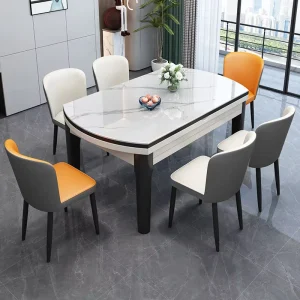 Rectangle Marble and Solid Wood Dining Table and Chair Set, 4 or 6 Seater