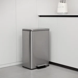 Rectangular 45L Stainless Steel Metal Foot Pedal Trash Can For Indoor Use In Kitchen & Office