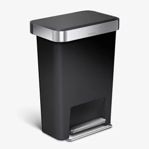 Rectangular Black Plastic Stainless Steel Trash Can Soft Close Lid Step Pedal for Kitchen