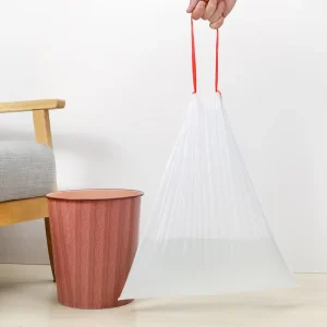 Recyclable PE Drawstring Garbage Bags Custom Printed Logo Household Draw Tape Bin Liners for Bathroom Cleaning