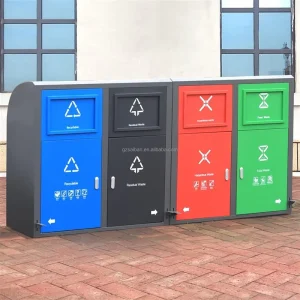 Recyclable Pedal Rubbish Bin Waste Segregation Dustbin Trash Can Metal Large Garbage Bin with 4 Compartments Street Waste Bin